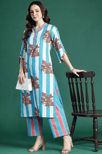 Floral Printed Regular Pure Cotton Kurta with Trousers