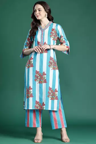 Floral Printed Regular Pure Cotton Kurta with Trousers