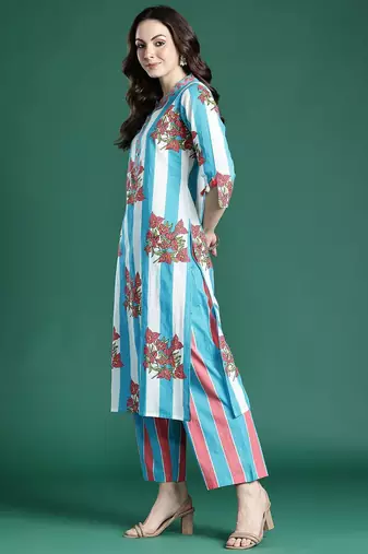 Floral Printed Regular Pure Cotton Kurta with Trousers