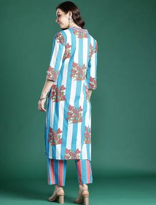 Floral Printed Regular Pure Cotton Kurta with Trousers 6