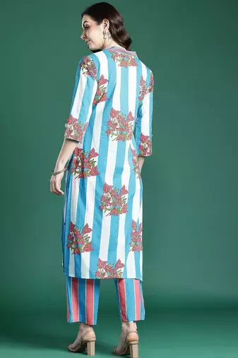 Floral Printed Regular Pure Cotton Kurta with Trousers