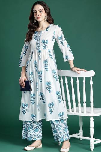 Floral Printed Regular Pure Cotton Kurta with Palazzos