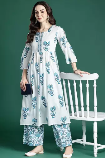Floral Printed Regular Pure Cotton Kurta with Palazzos