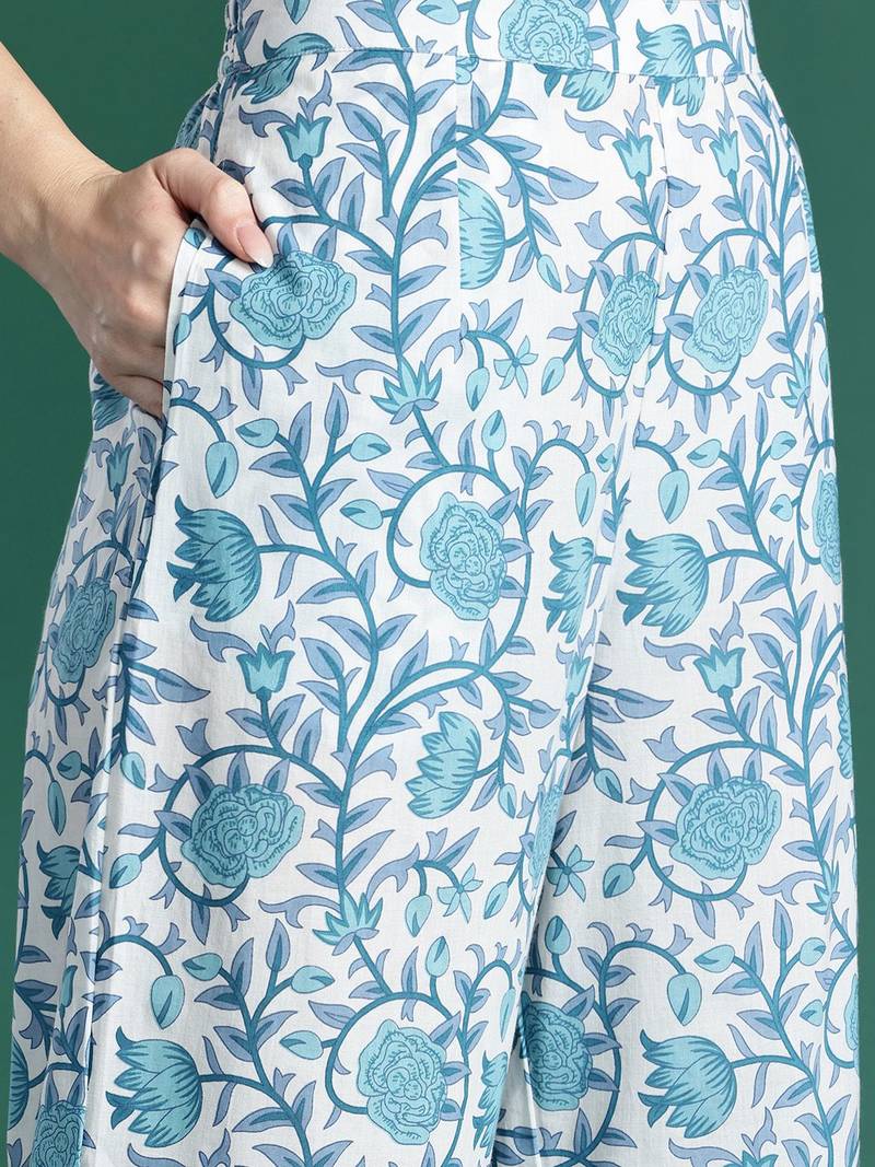 Floral Printed Regular Pure Cotton Kurta with Palazzos