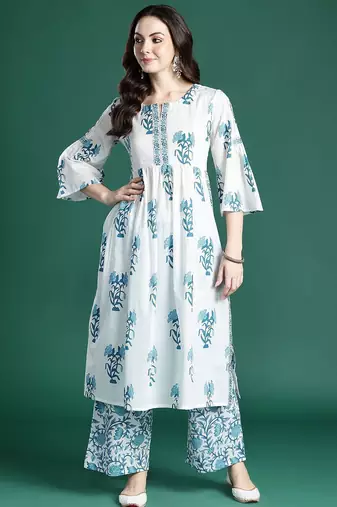Floral Printed Regular Pure Cotton Kurta with Palazzos