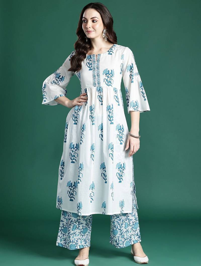 Floral Printed Regular Pure Cotton Kurta with Palazzos