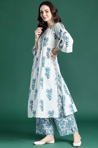Floral Printed Regular Pure Cotton Kurta with Palazzos