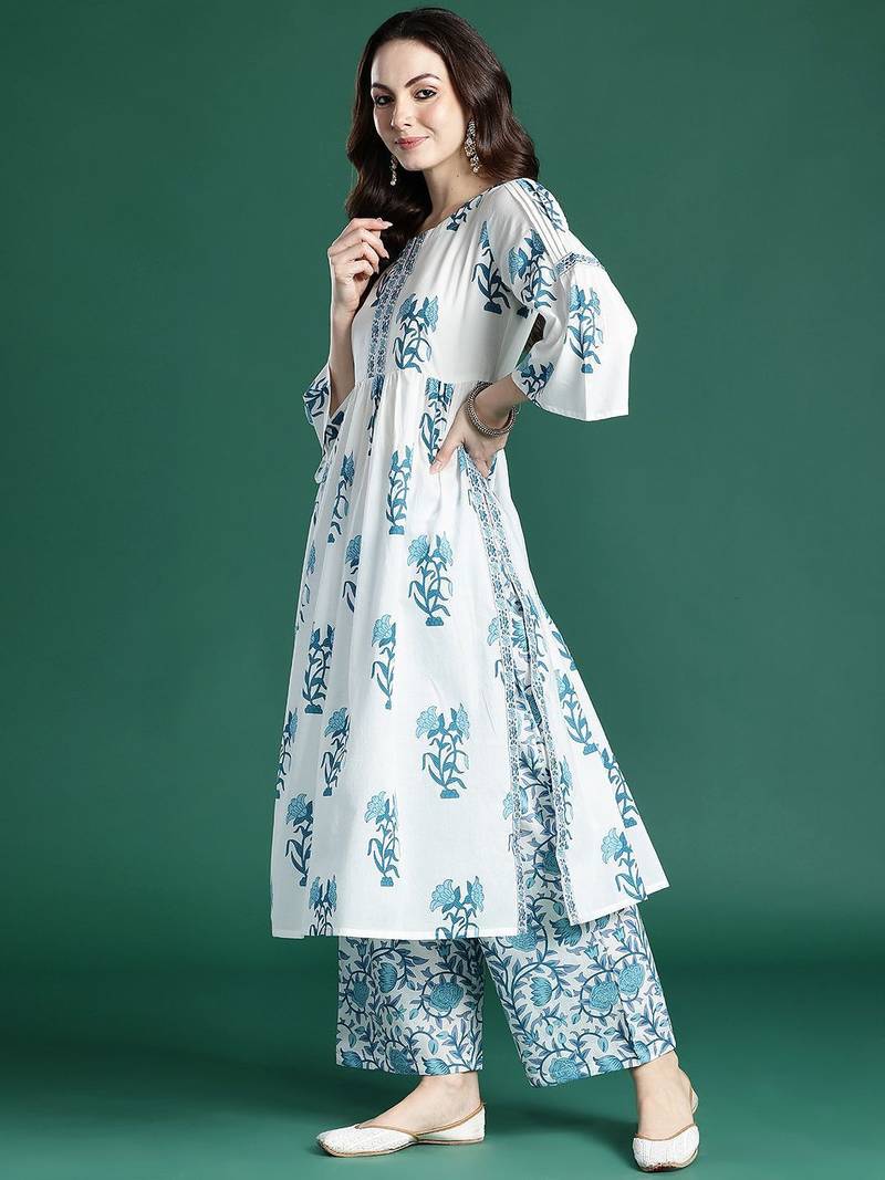 Floral Printed Regular Pure Cotton Kurta with Palazzos