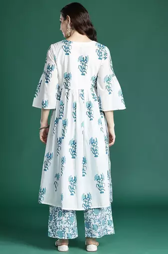 Floral Printed Regular Pure Cotton Kurta with Palazzos