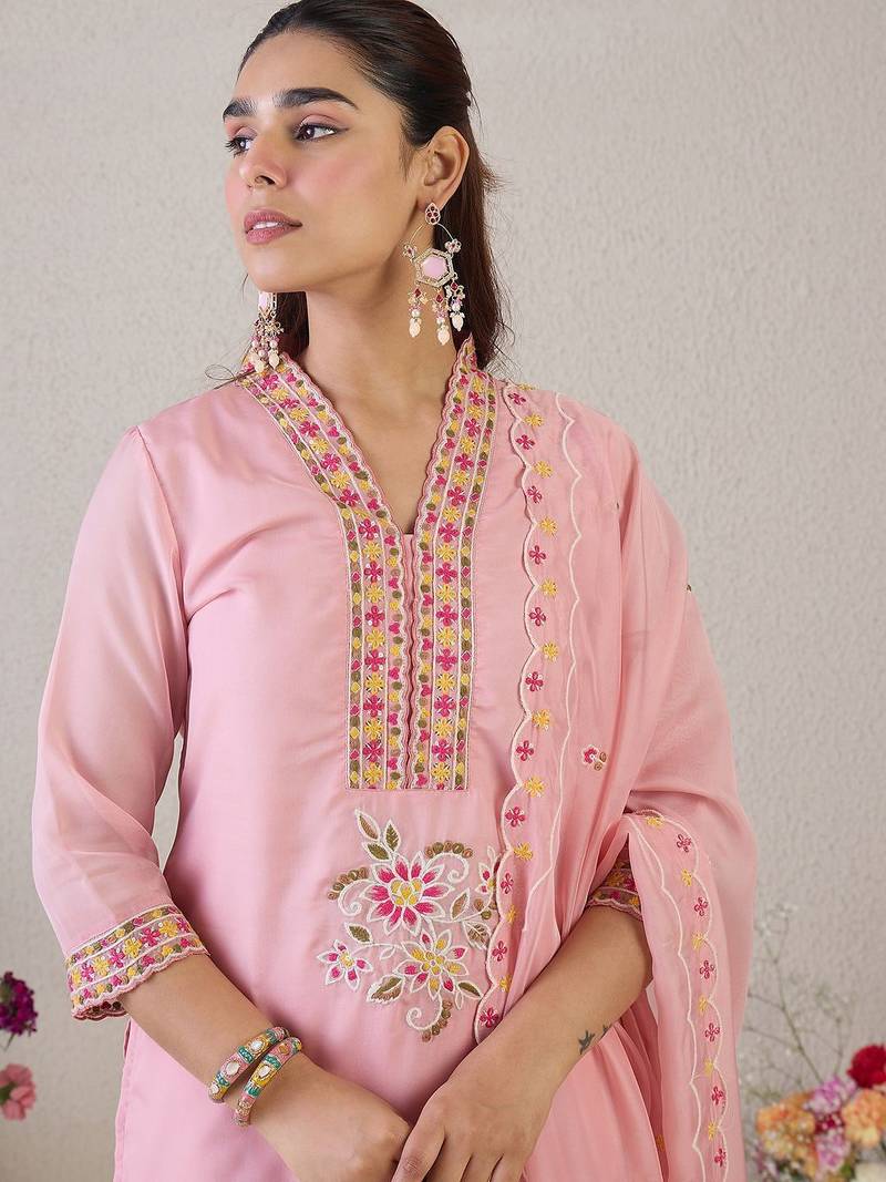 Women Floral Embroidered Kurta with Trousers & Dupatta