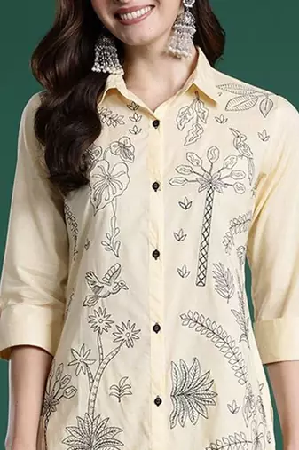Embroidered Pure Cotton Straight Kurta with Trousers