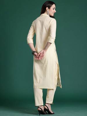 Embroidered Pure Cotton Straight Kurta with Trousers 3