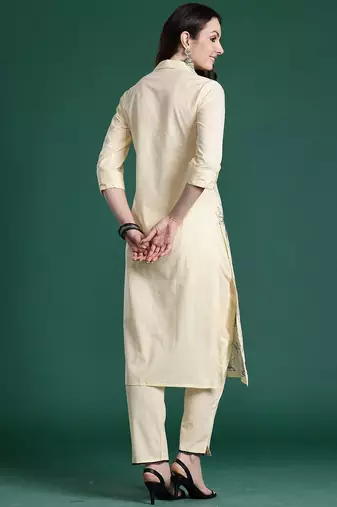 Embroidered Pure Cotton Straight Kurta with Trousers