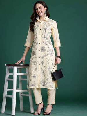 Embroidered Pure Cotton Straight Kurta with Trousers 4