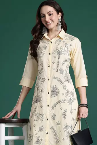 Embroidered Pure Cotton Straight Kurta with Trousers
