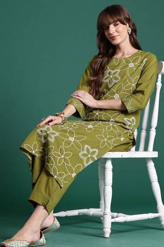 Embroidered Pure Cotton Straight Kurta With Trousers