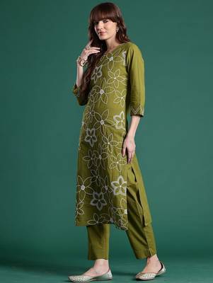 Embroidered Pure Cotton Straight Kurta With Trousers 3