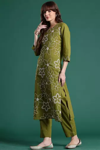 Embroidered Pure Cotton Straight Kurta With Trousers
