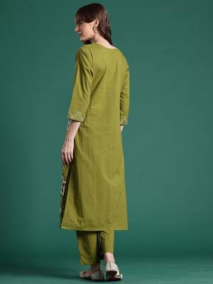 Embroidered Pure Cotton Straight Kurta With Trousers 4