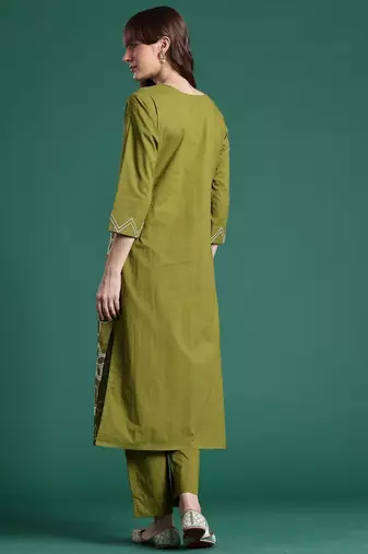 Embroidered Pure Cotton Straight Kurta With Trousers