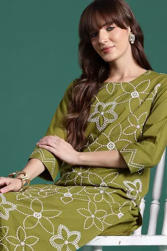 Embroidered Pure Cotton Straight Kurta With Trousers