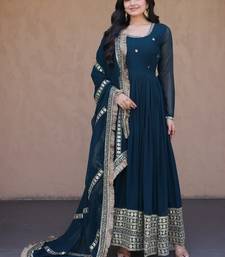 Rama Blue sequins & zari embroidered gown with dupatta