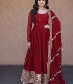 Maroon sequins & zari embroidered gown with dupatta