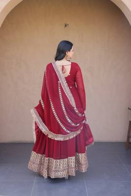 Maroon sequins & zari embroidered gown with dupatta 2