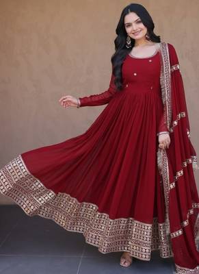 Maroon sequins & zari embroidered gown with dupatta 3