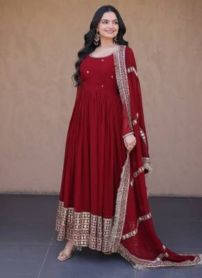Maroon sequins & zari embroidered gown with dupatta 4