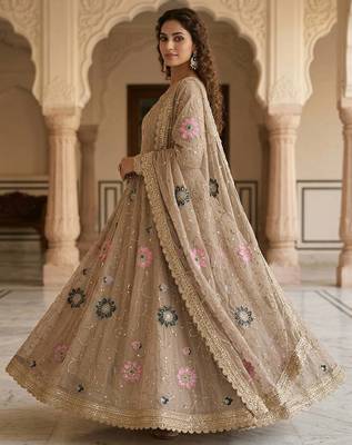 Beige luxury stone embroidered rangoli crush anarkali set 4