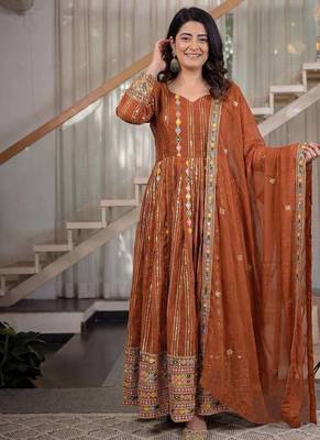 Orange sequins embroidered anarkali set 1