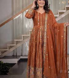 Orange sequins embroidered anarkali set