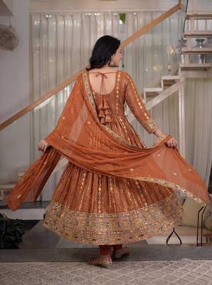 Orange sequins embroidered anarkali set 2