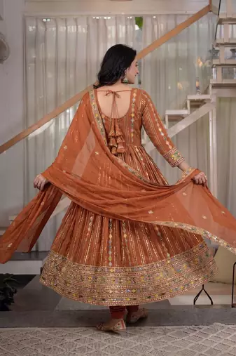 Orange sequins embroidered anarkali set