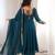 Teal blue sequins embroidered georgette gown with pant & dupatta