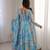 Sky blue printed muslin gown with pant & dupatta