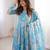 Sky blue printed muslin gown with pant & dupatta