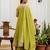 Light green embroidery & mirror work vichitra silk gown with palazzo & dupatta