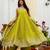 Light green embroidery & mirror work vichitra silk gown with palazzo & dupatta