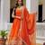 Orange embroidery & mirror work vichitra silk gown with palazzo & dupatta
