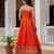 Orange embroidery & mirror work vichitra silk gown with palazzo & dupatta