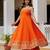 Orange embroidery & mirror work vichitra silk gown with palazzo & dupatta