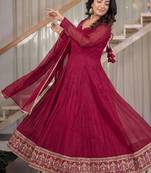 Rani pink sequins embroidered crunchy silk anarkali with pant & dupatta