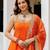 Orange embroidery & mirror work vichitra silk gown with palazzo & dupatta