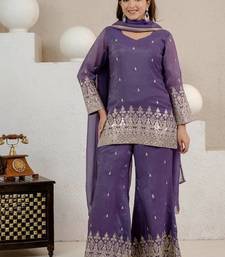 Purple sequins embroidery work crunchy silk kurta palazzo set