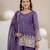 Purple sequins embroidery work crunchy silk kurta palazzo set