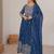 Teal blue designer embroidery work georgette anarkali set