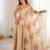 Cream printed & sequins work organza top with palazzo & dupatta