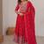 Red designer embroidery work georgette anarkali set
